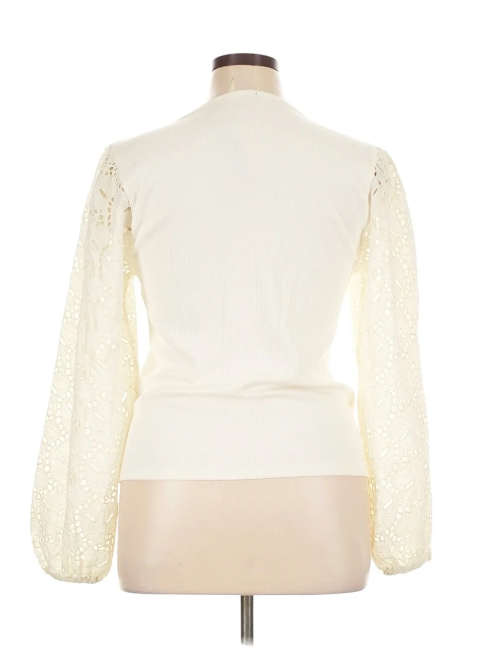 J. Crew Vintage Rib Top with Cotton Poplin Eyelet Sleeve XL Cream Office NWT